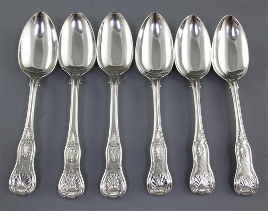 A matched set of six Victorian silver Kings pattern table spoons, Length: 224mm, weight 19.5oz/607grms